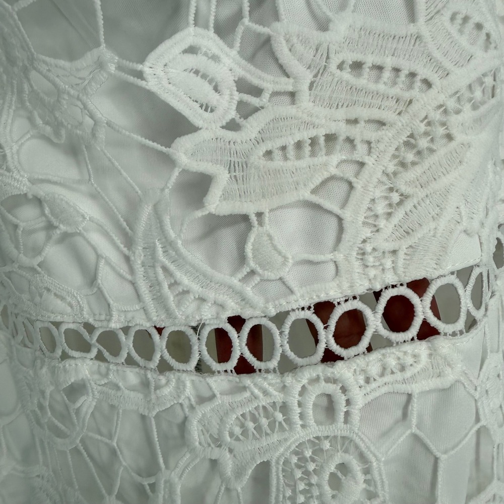 LULUS BRIARWOOD WHITE LACE RUFFLED MIDI DRESS MEDIUM NWT - Picture 10 of 13